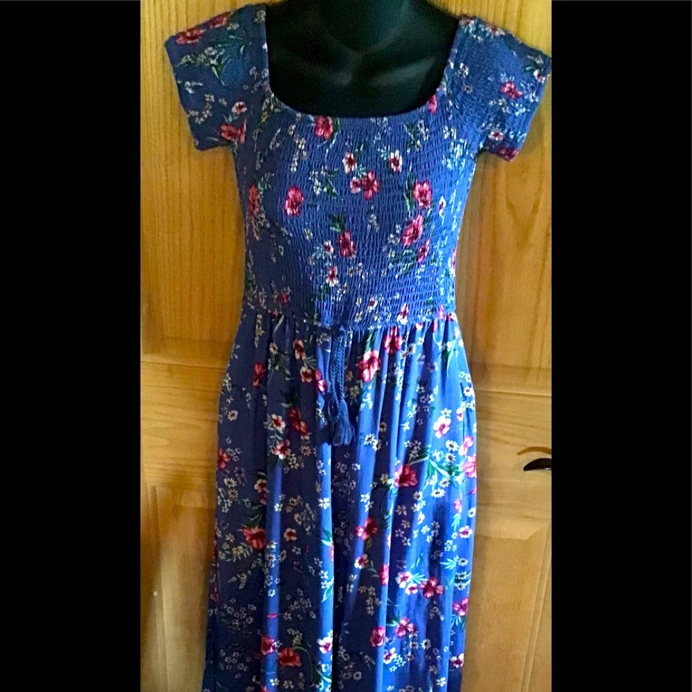 Bohemian Smocked Blue Jumpsuit Floral S